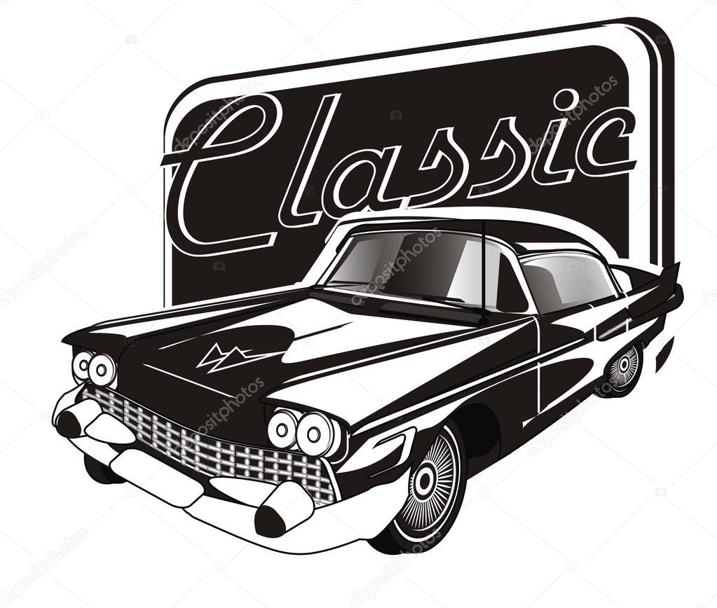 black and white  classic car with her name