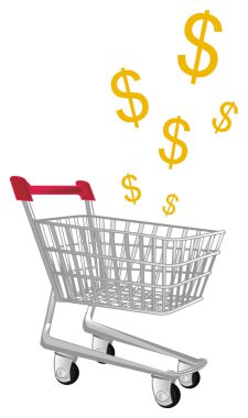 boş metal alışveriş arabası ve dolar işareti