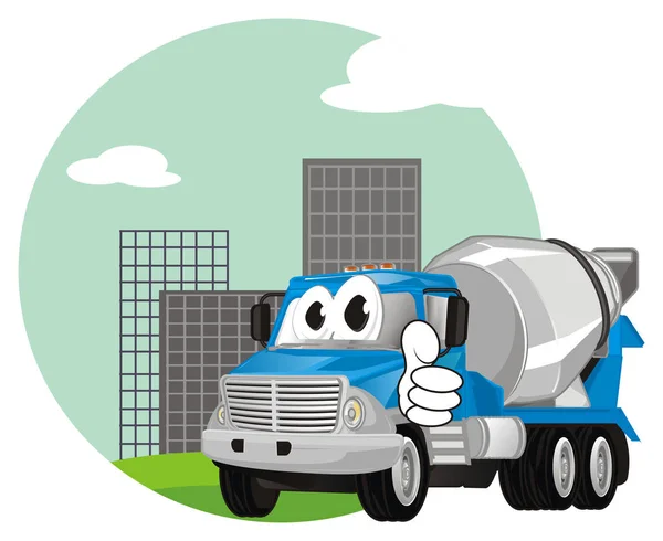 Grappig Gebouw Cement Truck Met Gebaar Pictogram — Stockfoto