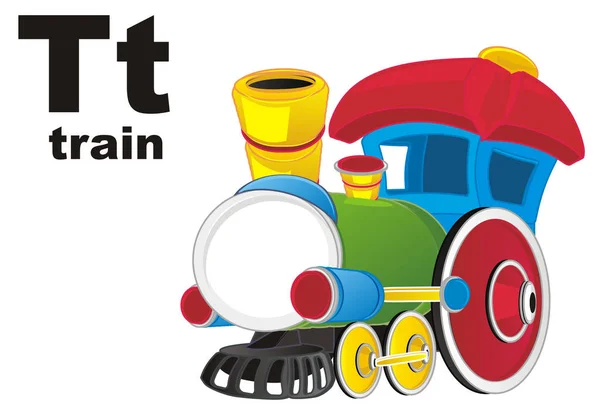 色付きのおもちゃの列車と黒のAbc — ストック写真
