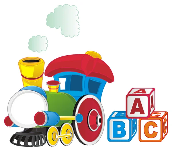 Trem Brinquedo Colorido Com Filhotes Coloridos — Fotografia de Stock