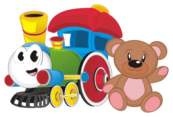 Sorrindo Brinquedo Trem Com Urso Feliz — Fotografia de Stock