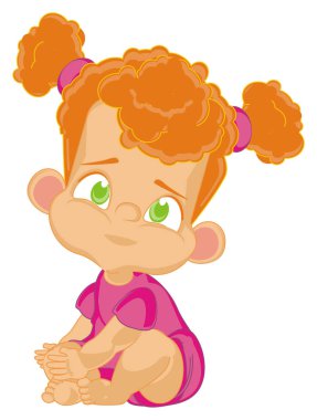 sevimli kızıl saçlı kız bebek oturup