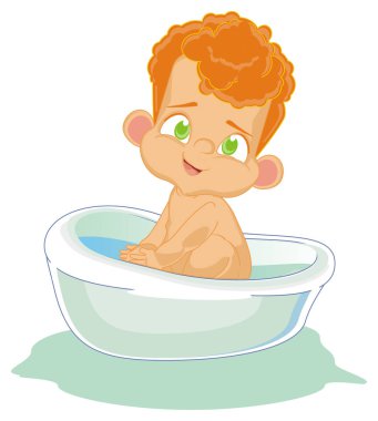 banyoda sevimli kızıl saçlı erkek bebek