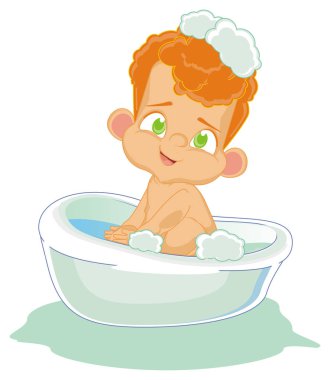 sevimli kızıl saçlı erkek bebek yıkama