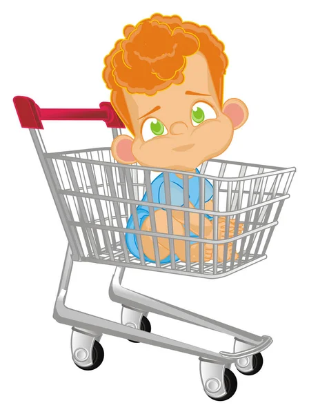 Schattige Roodharige Baby Jongen Winkel Trolley — Stockfoto