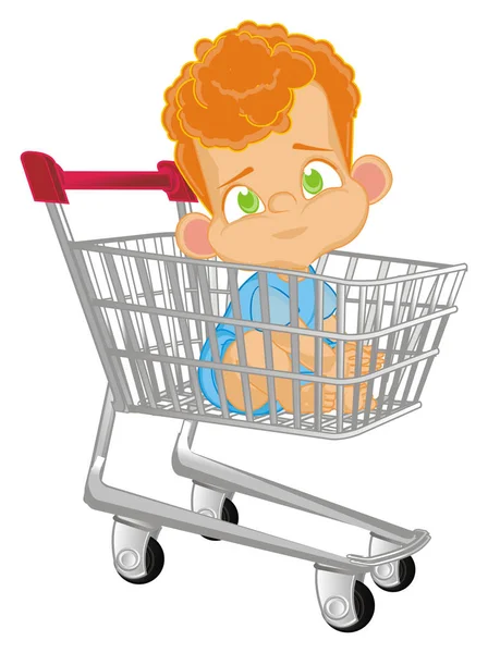 cute redhead baby boy in shop trolley