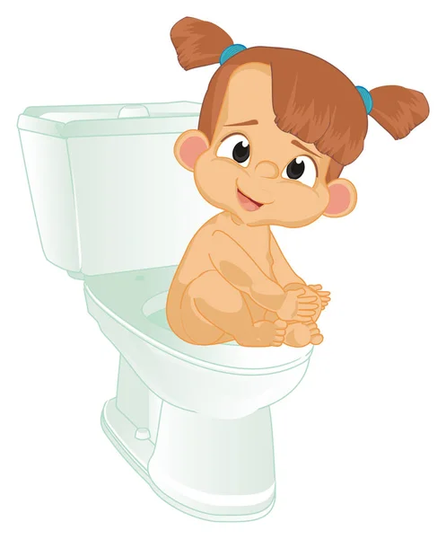 Nudo Bambino Ragazza Sedersi Toilette — Foto Stock