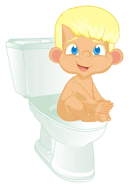 裸の小さな男の子はトイレに座って — ストック写真