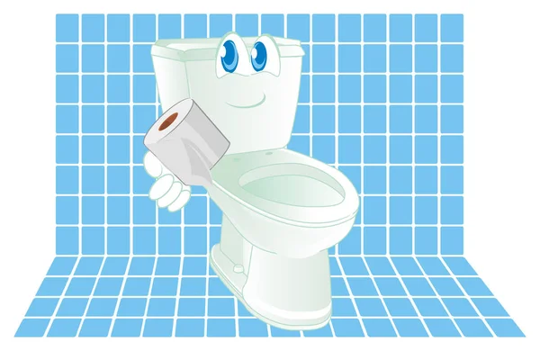 バスルームにトイレットペーパー付きの幸せな白いきれいなトイレ — ストック写真