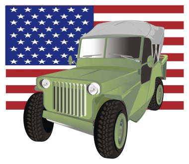 eski yeşil ordu araba ve Abd bayrağı