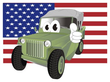 bayrak ve jest ile komik eski yeşil ordu araba