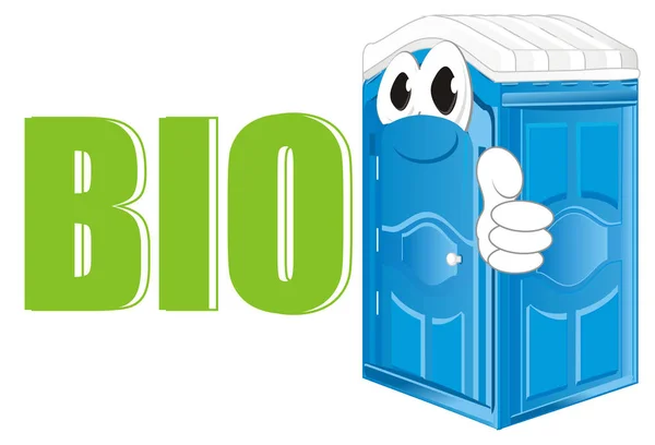 Glimlachend Blauw Bio Toilet Met Ecologie Symbolen Gebaar — Stockfoto