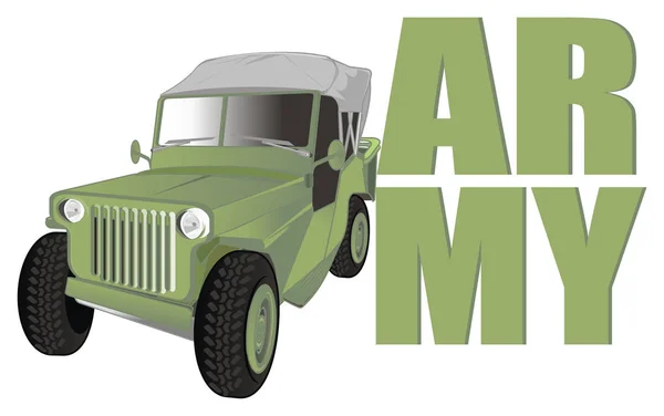 Altes Grünes Armeeauto Und Große Grüne Buchstaben — Stockfoto