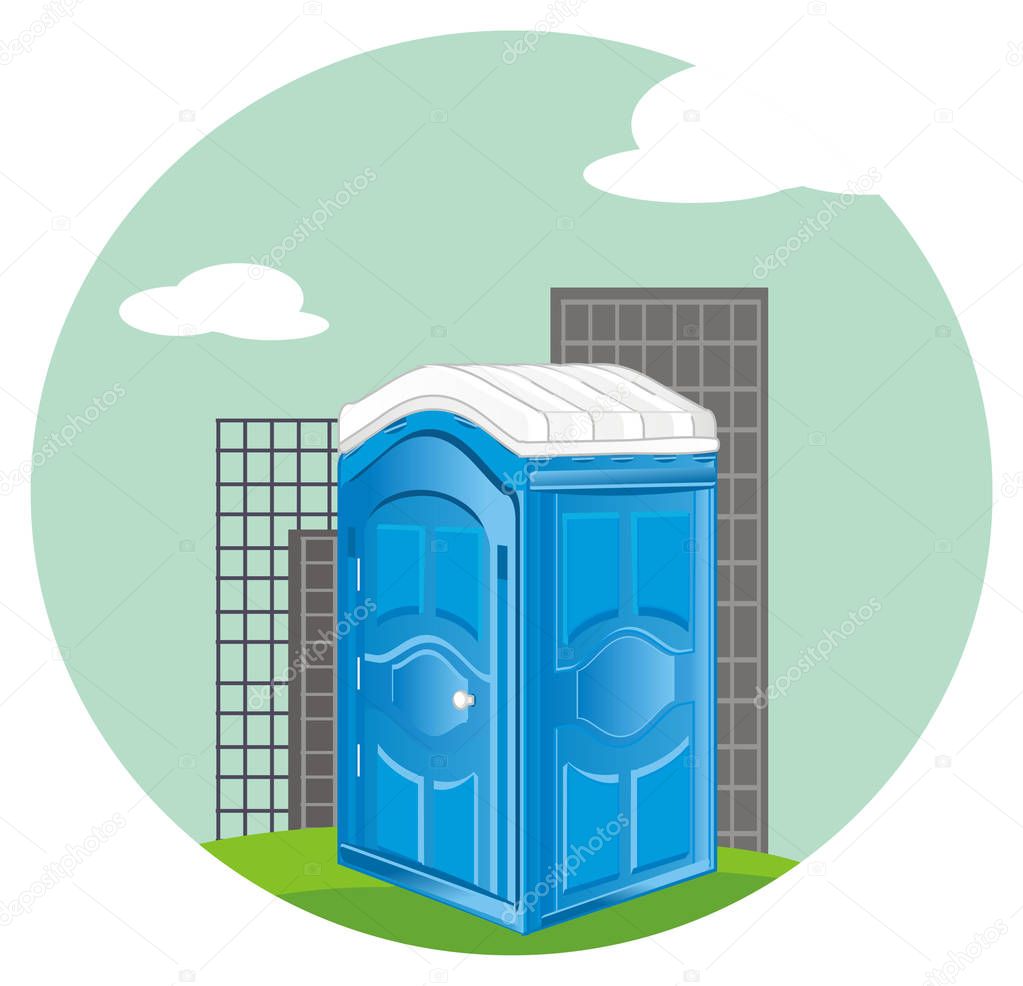 blue bio toilet on the city