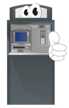 komik Atm standı ve jest serin göstermek