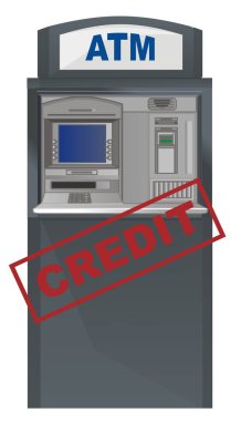 Kırmızı kredi baskılı bir Atm standı