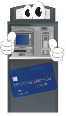 banka kartı ve gösteri jesti ile komik Atm standı