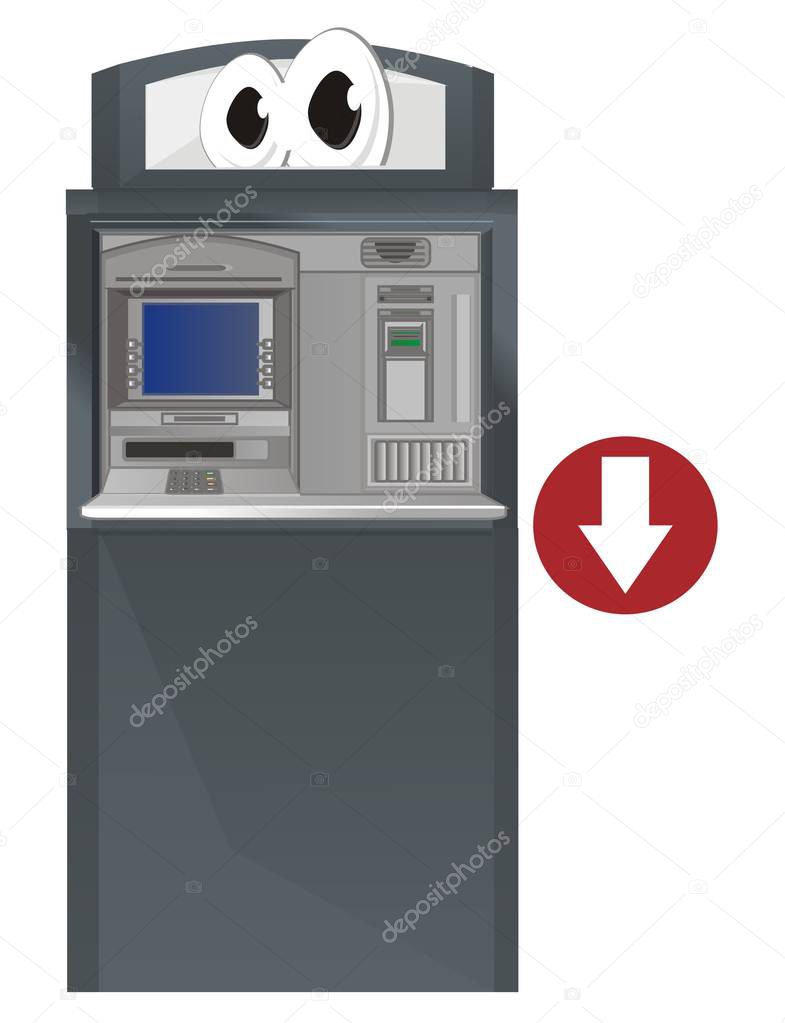 funny ATM stand with arrow down