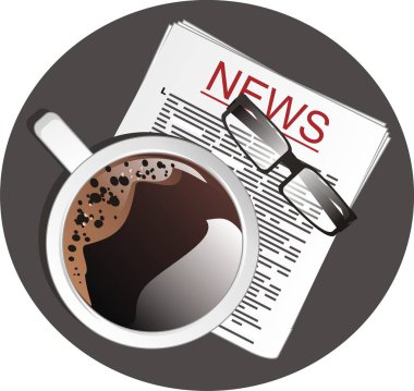 gazete ve siyah gözlük ile kahve fincan