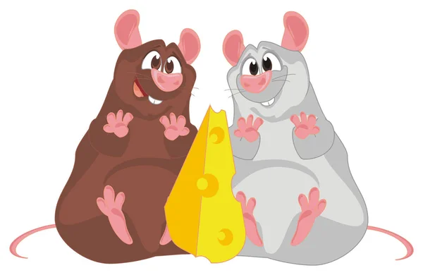 Deux Rats Avec Une Grande Paix Fromage — Photo