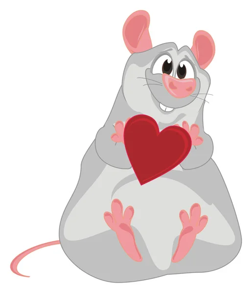 Rato Cinzento Com Coração Vermelho — Fotografia de Stock