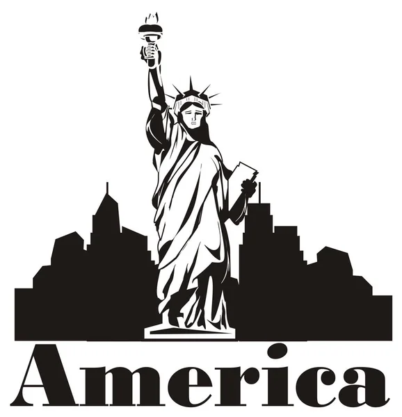 Statue of libertyand solid black city — Stock Image Statue Libertyand Solid Black City Stock Photo