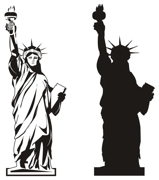 Black and white statue of liberty and her shadow — Stock Image Black White Statue Liberty Her Shadow Stock Picture