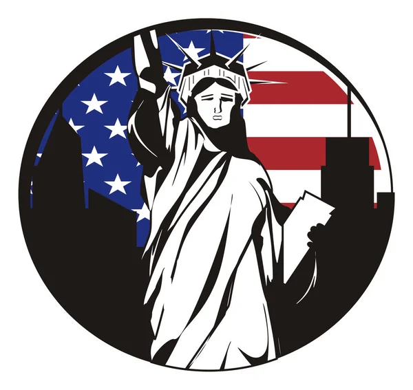 Black and white statue of liberty and colored flag — Stock Image Black White Statue Liberty Colored Flag Stock Picture