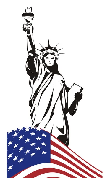 Not colored statue of liberty and colored flag — Stock Image Colored Statue Liberty Colored Flag Stock Photo