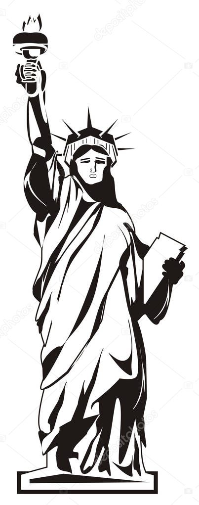 black and white statue of liberty on a white background