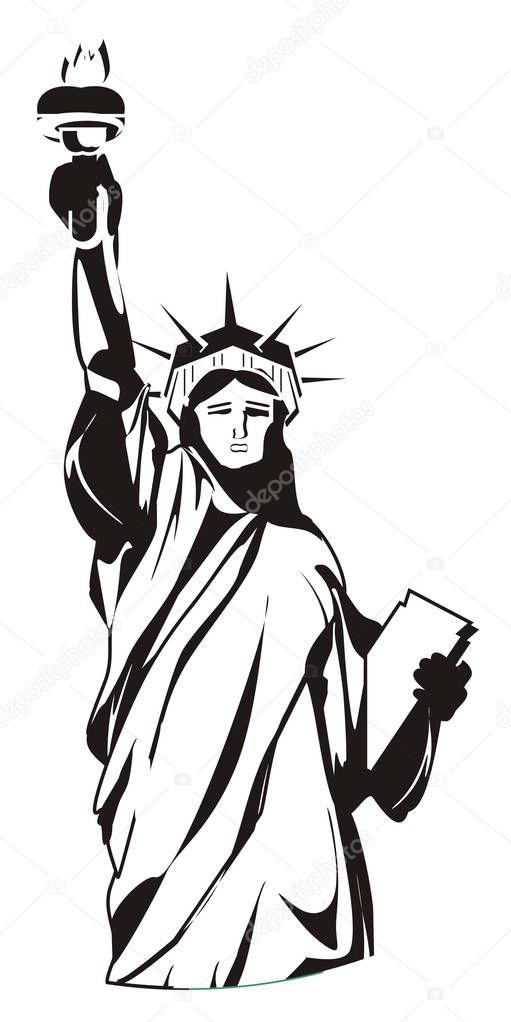 black and white statue of liberty