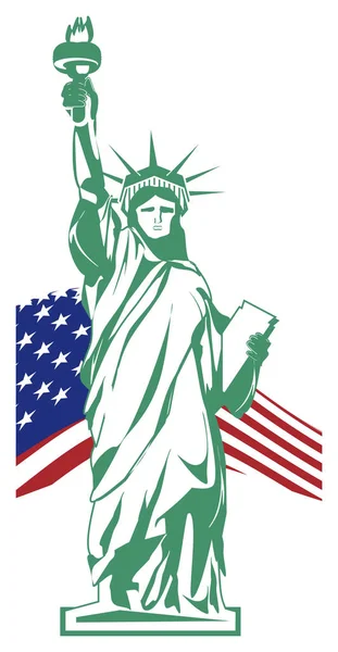 Green Statue Liberty American Flag — Stock Photo, Image