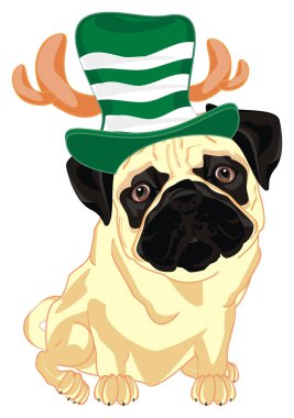 geyik boynuzları ile şapka komik pug