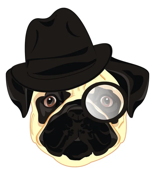 face of pug in black hat and glasses