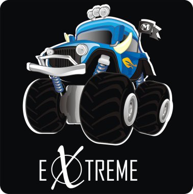 Siyah arka planda mavi canavar kamyon