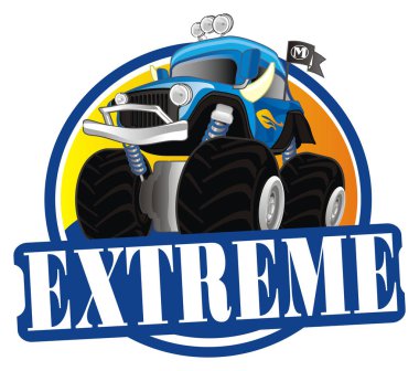 Mavi canavar kamyon pankarttan yukarı bakıyor.