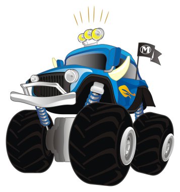 Farları açık mavi canavar kamyon.