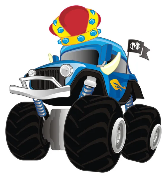 blue monster truck with gold crown