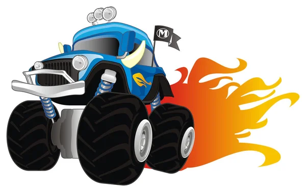 Blauer Monstertruck Flammen — Stockfoto