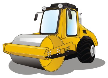 Sarı yol silindiri Gri zeminde duruyor