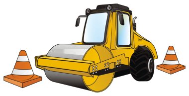 Kırmızı külahlı sarı yol silindiri
