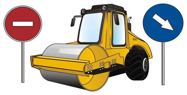 Yellow Road Roller Colored Road Signs — Stock Photo, Image