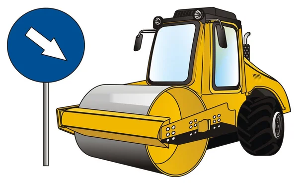 Κίτρινο Road Roller Δρόμο Βέλος — Φωτογραφία Αρχείου