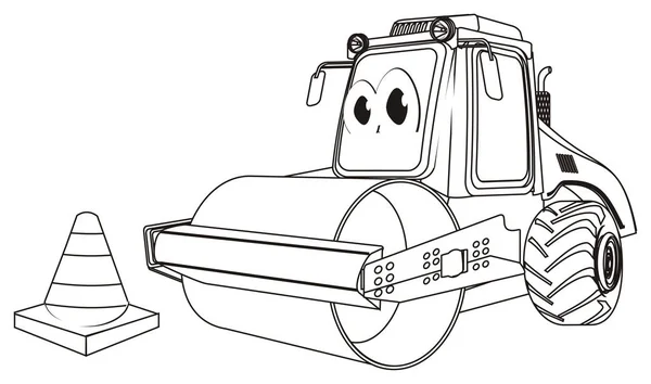 Färg Rolig Road Roller Med Kon — Stockfoto