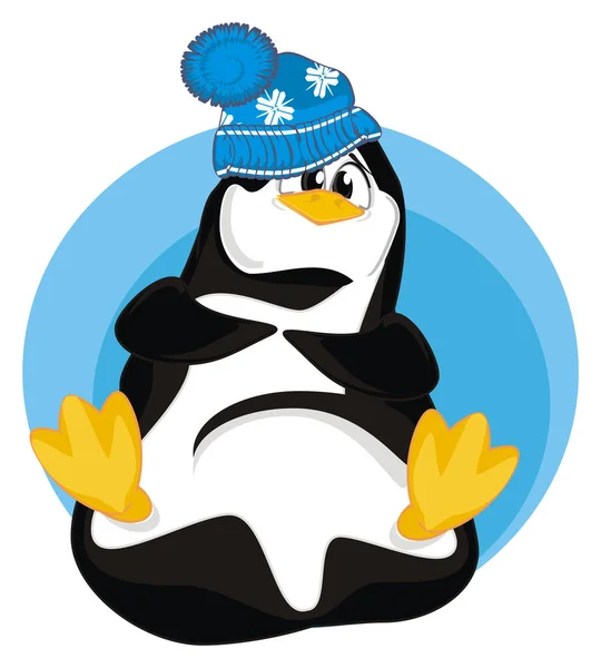 funny penguin in blue hat and blue icon