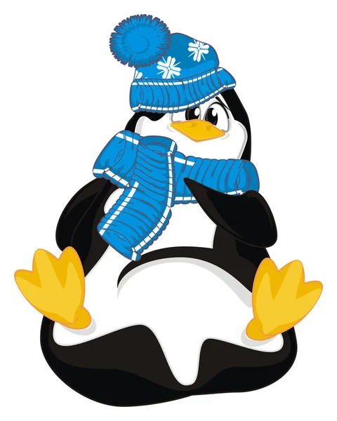 penguin in warm scarf and hat