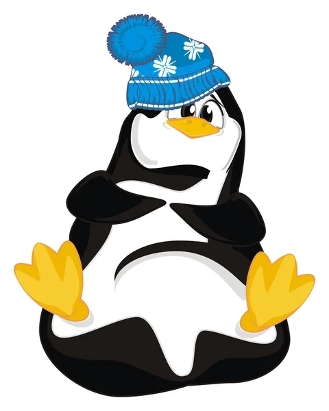 crazy penguin in warm hat on white background