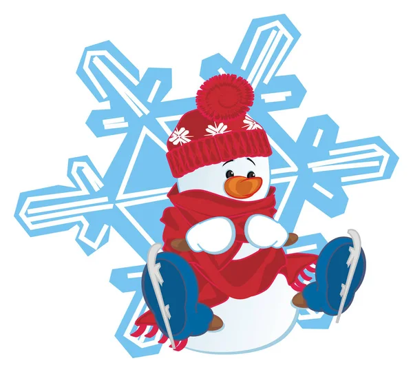Sneeuwpop Met Schaatsen Grote Sneeuwvlok — Stockfoto