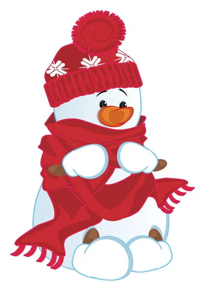 Schattig Sneeuwpop Rood Warme Kleren — Stockfoto